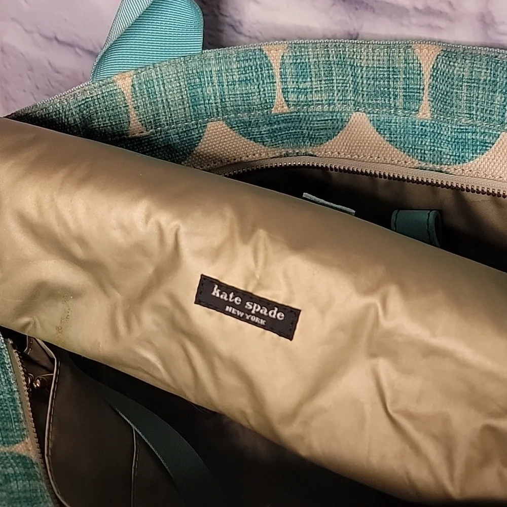 Kate Spade diaper Bag blue & white polka dot Aqua W Changing Pad & Coin Purse